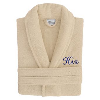 Men's Linum Home Textiles Turkish Cotton Embroidered Cursive ''His'' Terry Bathrobe