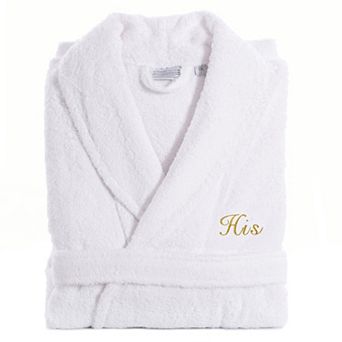Men's Linum Home Textiles Turkish Cotton Embroidered Cursive ''His'' Terry Bathrobe