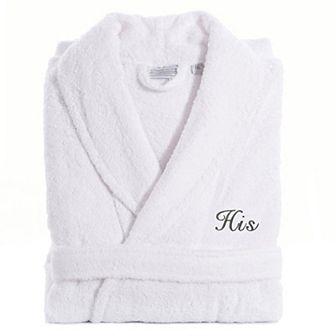 Men's Linum Home Textiles Turkish Cotton Embroidered Cursive ''His'' Terry Bathrobe