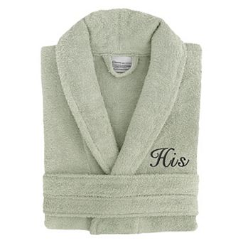 Men's Linum Home Textiles Turkish Cotton Embroidered Cursive ''His'' Terry Bathrobe