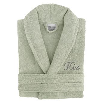 Men's Linum Home Textiles Turkish Cotton Embroidered Cursive ''His'' Terry Bathrobe