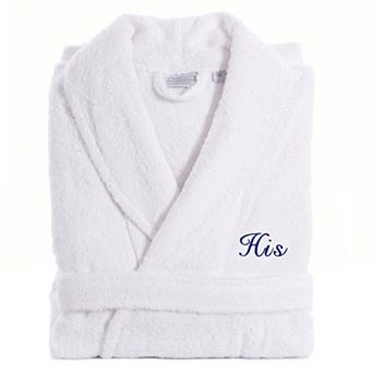 Men's Linum Home Textiles Turkish Cotton Embroidered Cursive ''His'' Terry Bathrobe