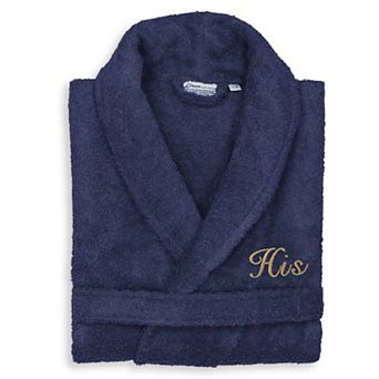 Men's Linum Home Textiles Turkish Cotton Embroidered Cursive ''His'' Terry Bathrobe