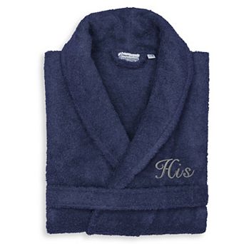 Men's Linum Home Textiles Turkish Cotton Embroidered Cursive ''His'' Terry Bathrobe