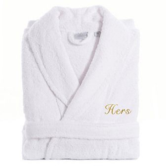 Women's Linum Home Textiles Turkish Cotton Embroidered Cursive ''Hers'' Terry Bathrobe