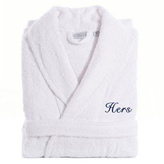 Women's Linum Home Textiles Turkish Cotton Embroidered Cursive ''Hers'' Terry Bathrobe