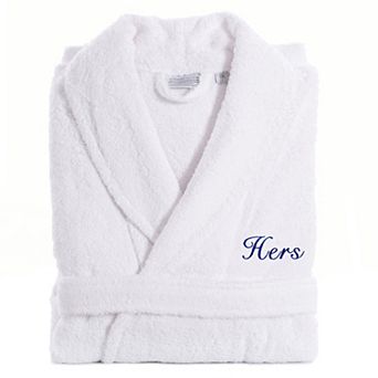 Women's Linum Home Textiles Turkish Cotton Embroidered Cursive ''Hers'' Terry Bathrobe