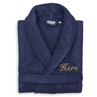 Women's Linum Home Textiles Turkish Cotton Embroidered Cursive ''Hers'' Terry Bathrobe
