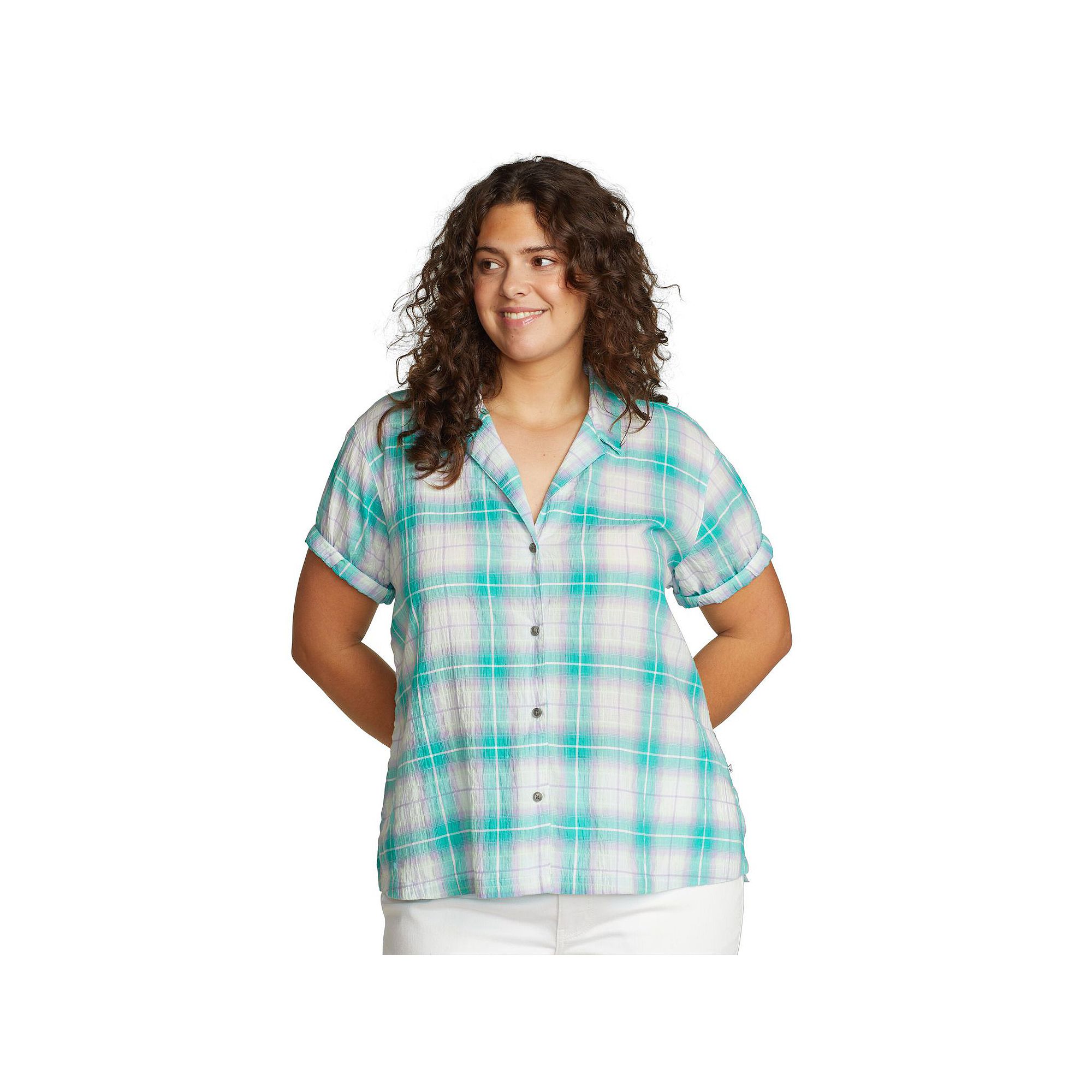 Plus Size Eddie Bauer Short-Sleeve Packable Camp Shirt, Womens, Size: 1XL,