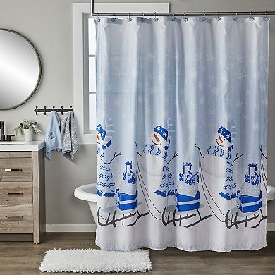 SKL Home Snowman Sled Shower Curtain & Hook Set