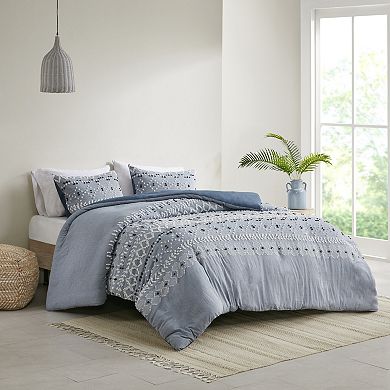 INK+IVY Dora Organic Cotton Clipped Chambray 3-Piece Comforter Set with Shams