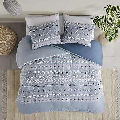 INK+IVY Dora Organic Cotton Clipped Chambray 3-Piece Comforter Set with Shams