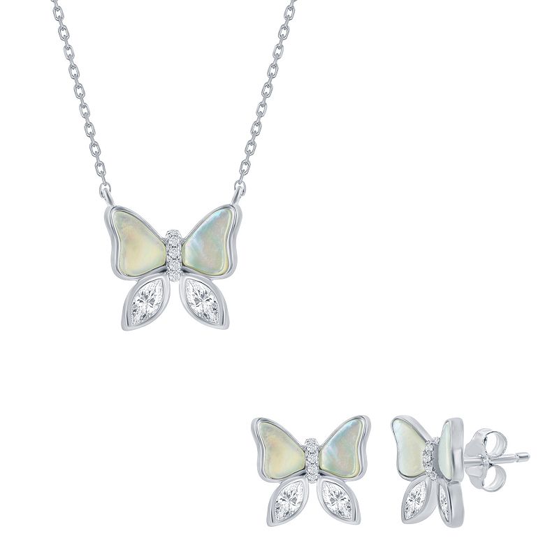 Argento Bella Sterling Silver Mother-of-Pearl & Cubic Zirconia Butterfly S