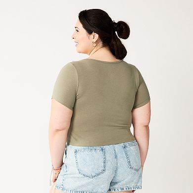 Juniors' Plus Size SO® Cropped Short Sleeve Squareneck Tee 