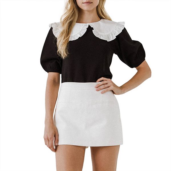 Oversized Ruffled Collar Knit Top