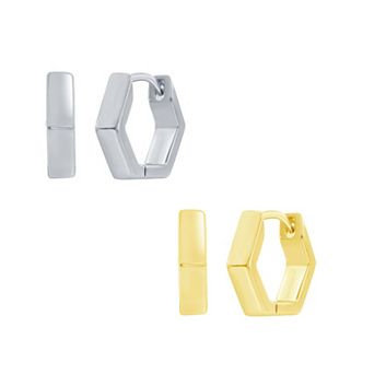 Argento Bella Sterling Silver Geometric Huggie Hoop Earrings