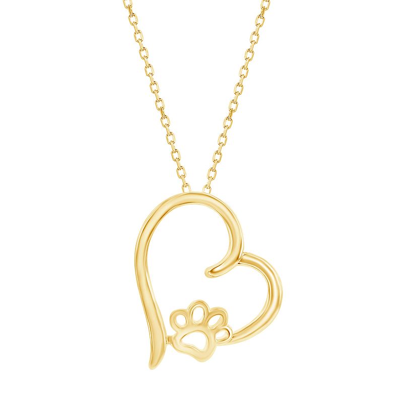 Argento Bella Sterling Silver Heart Paw Print Pendant Necklace, Womens, S