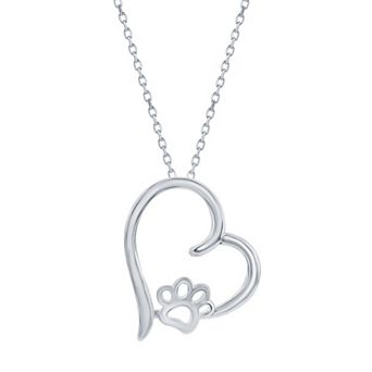 Argento Bella Sterling Silver Heart Paw Print Pendant Necklace
