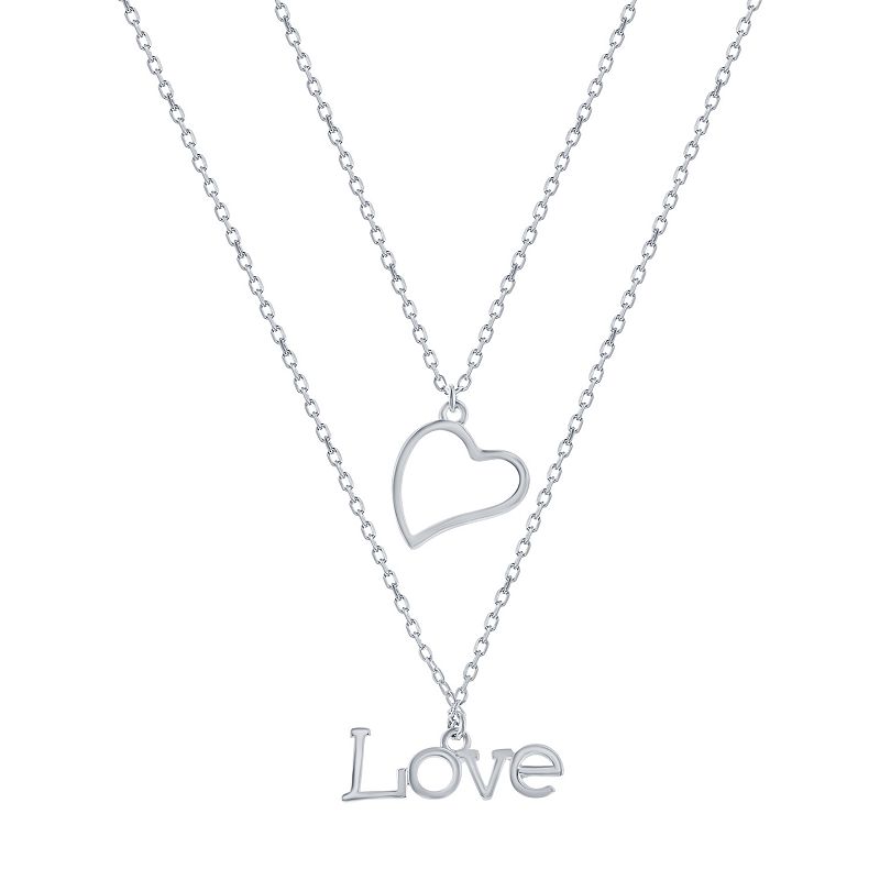 Argento Bella Sterling Silver Heart & Love Layered Necklace, Womens, Size