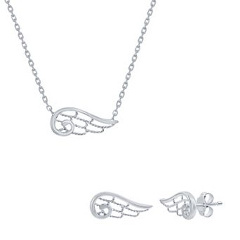 Argento Bella Sterling Silver Angel Wing Necklace & Stud Earring Set