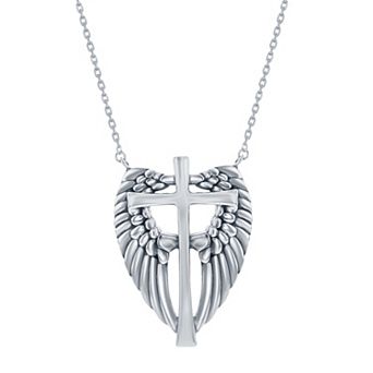 Argento Bella Sterling Silver Angel Wings Cross Necklace
