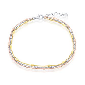 Argento Bella Sterling Silver Oval Textured Beaded Anklet