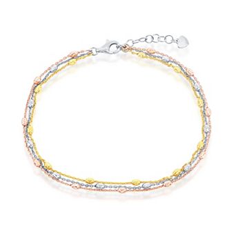 Argento Bella Sterling Silver Oval Textured Beaded Anklet