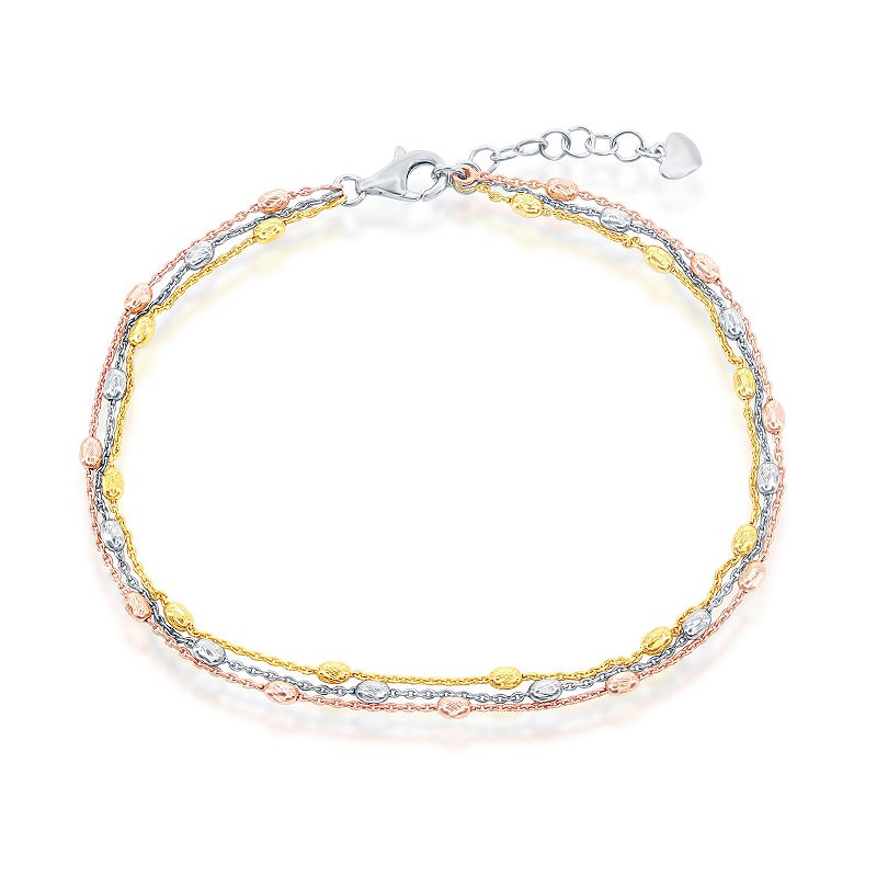 Argento Bella Sterling Silver Oval Textured Beaded Anklet, Womens, Size: 