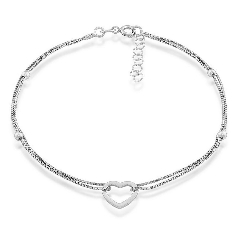 Argento Bella Sterling Silver Double Strand Heart Anklet, Womens, Size: 9