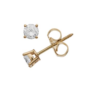 14k Gold 1/3 Carat T.W. Diamond Round Stud Earrings