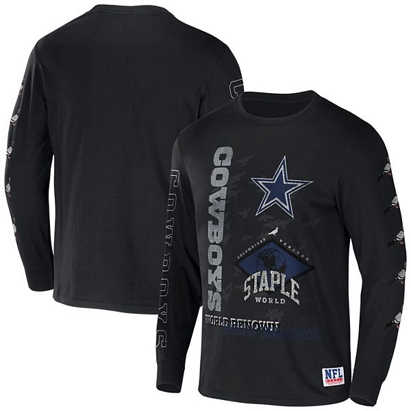 Men's NFL x Staple Black Dallas Cowboys World Renowned Long Sleeve TShirt