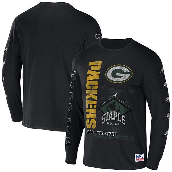 Men's NFL x Staple Black Green Bay Packers World Renowned Long Sleeve T- Shirt