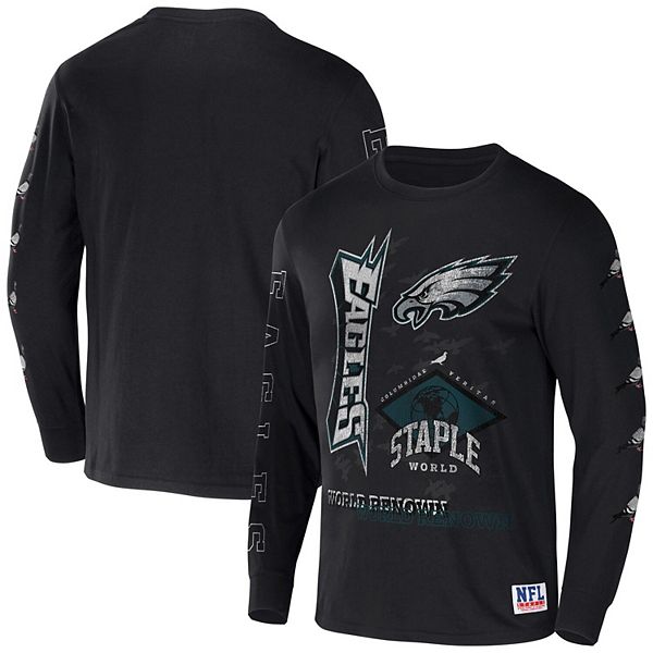 Men's NFL x Staple Black Philadelphia Eagles World Renowned Long Sleeve T- Shirt