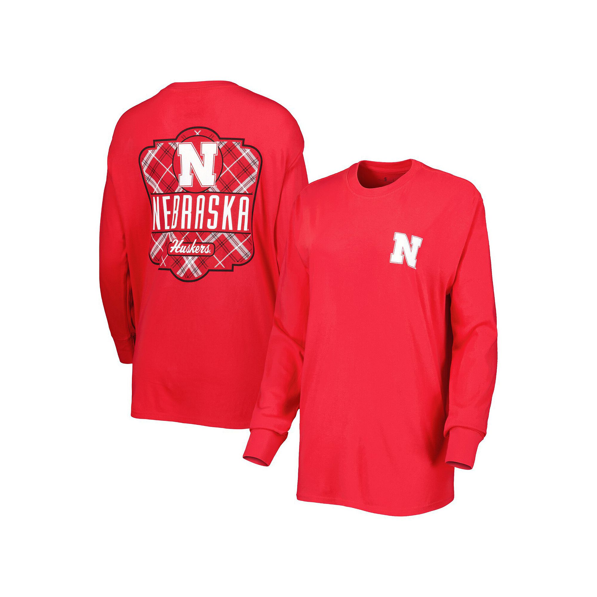 Womens Pressbox Scarlet Nebraska Huskers Valencia Plaid 2-Hit Long Sleeve 