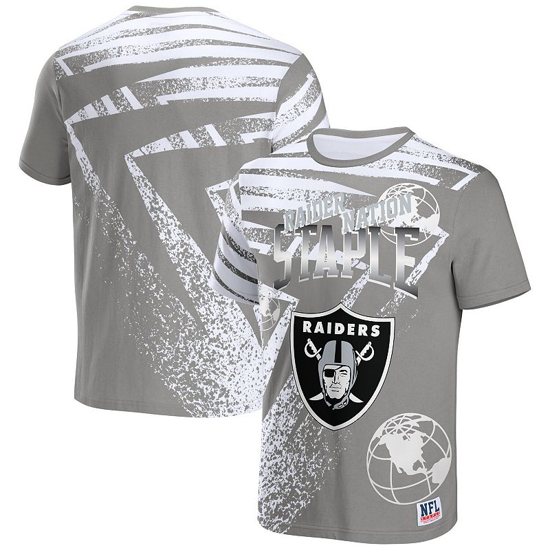 Mens NFL x Staple Gray Las Vegas Raiders All Over Print T-Shirt, Size: Sma