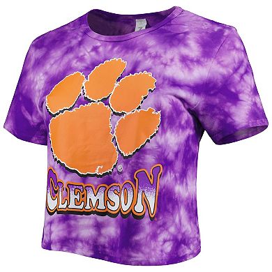 Women's ZooZatz Purple Clemson Tigers Cloud-Dye Cropped T-Shirt