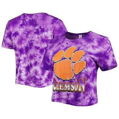Women's ZooZatz Purple Clemson Tigers Cloud-Dye Cropped T-Shirt