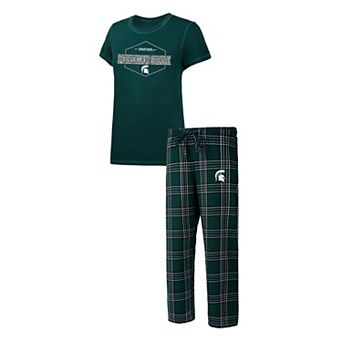 Women's Concepts Sport Green/Black Michigan State Spartans Badge T-Shirt & Flannel Pants Sleep Set