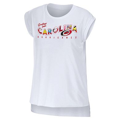 Women's WEAR by Erin Andrews White Carolina Hurricanes Greetings From Muscle T-Shirt
