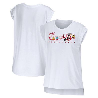 Women's WEAR by Erin Andrews White Carolina Hurricanes Greetings From Muscle T-Shirt