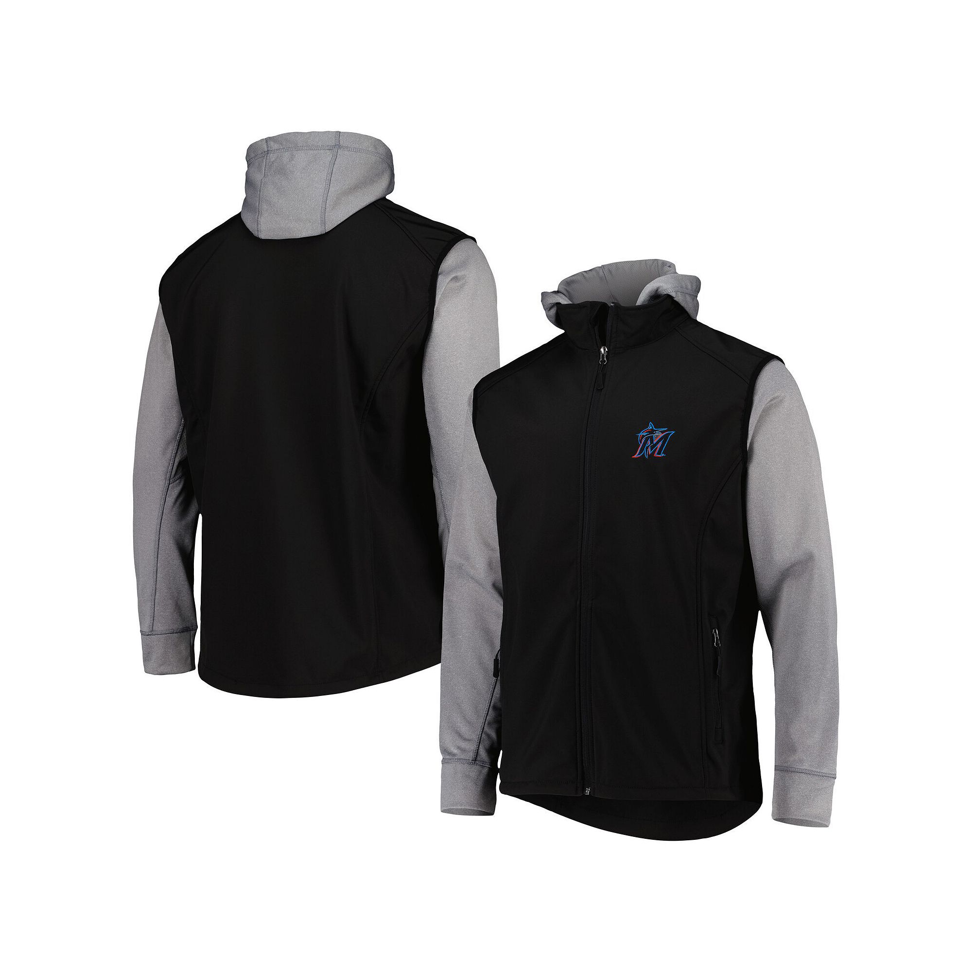 Mens Dunbrooke Black/Heather Gray Miami Marlins Alpha Full-Zip Jacket, Siz