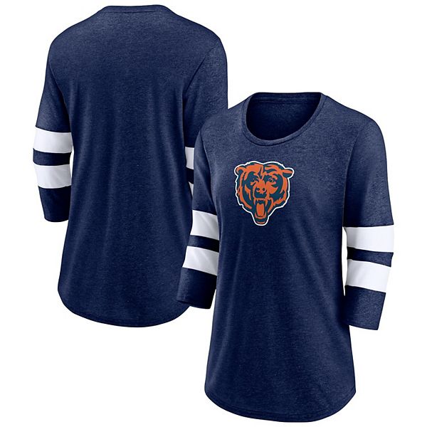 Womens Fanatics Branded Heathered Navy Chicago Bears Primary Logo 34 Sleeve Scoop Neck T Shirt 