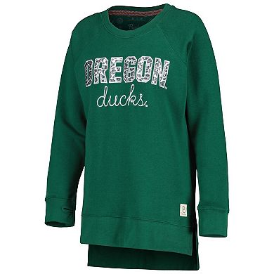 Women's Pressbox Green Oregon Ducks Steamboat Animal Print Raglan Pullover Sweatshirt