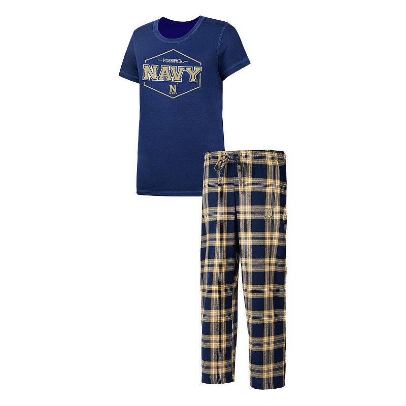 Womens Concepts Sport Navy/Gold Navy Midshipmen Badge T-Shirt & Flannel Pa