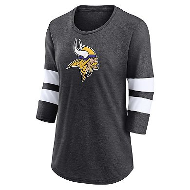 Women's Fanatics Branded Heathered Charcoal Minnesota Vikings Primary Logo 3/4 Sleeve Scoop Neck T-Shirt
