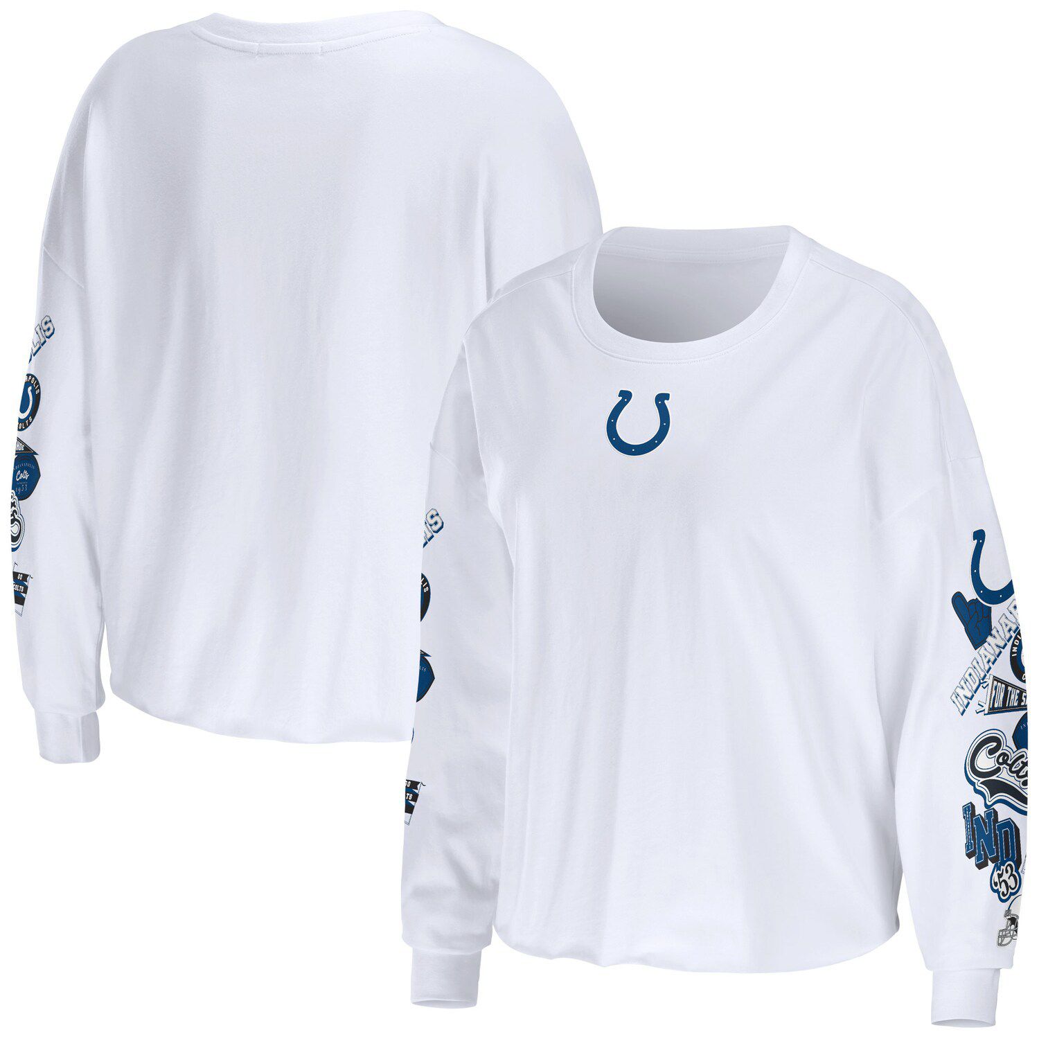 Women's WEAR by Erin Andrews White Carolina Panthers Celebration Cropped  Long Sleeve T-Shirt