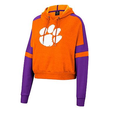 Women's Colosseum Orange Clemson Tigers Throwback Stripe Arch Logo Cropped Pullover Hoodie