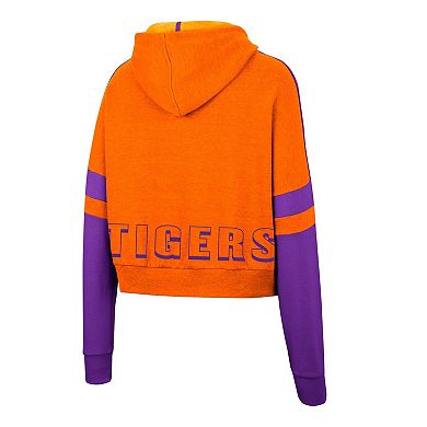 Women's Colosseum Orange Clemson Tigers Throwback Stripe Arch Logo Cropped Pullover Hoodie