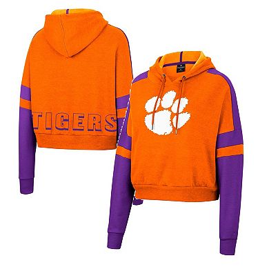 Women's Colosseum Orange Clemson Tigers Throwback Stripe Arch Logo Cropped Pullover Hoodie