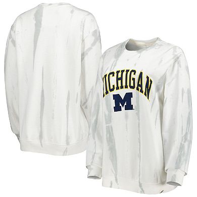 Men's League Collegiate Wear White/Silver Michigan Wolverines Classic Arch Dye Terry Pullover Sweatshirt